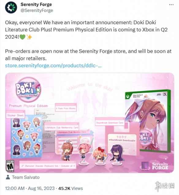 《心跳文学部Plus》Xbox高级实体版2024年Q2发售!