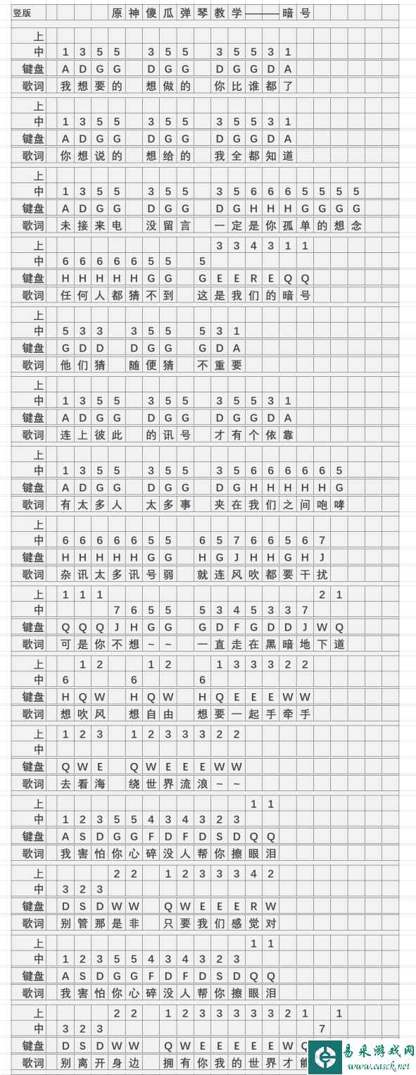 《原神》暗号琴谱简谱图片分享