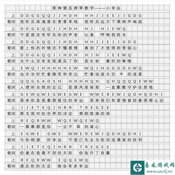 《原神》小幸运琴谱简谱分享