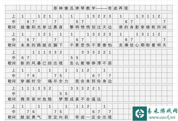 《原神》奇迹再现琴谱简谱分享
