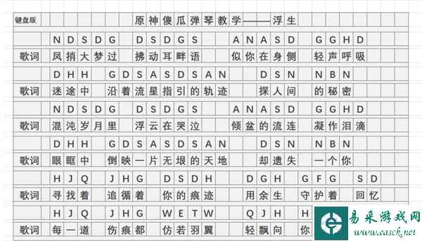 《原神》浮生琴谱简谱图片分享