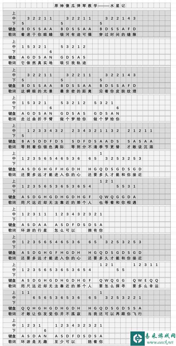 《原神》水星记琴谱简谱图片分享