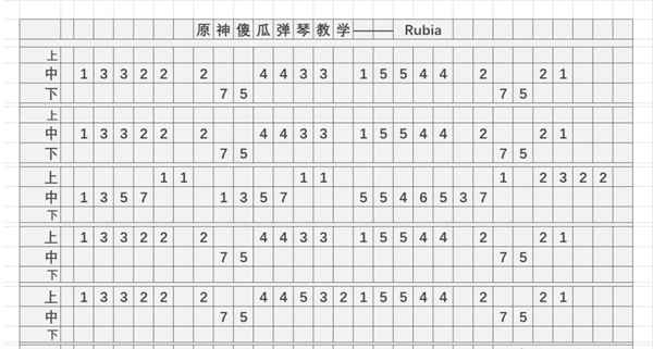 《原神》Rubia琴谱简谱分享
