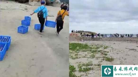 广东多人往海里放生60多箱矿泉水引热议 网友：浪费