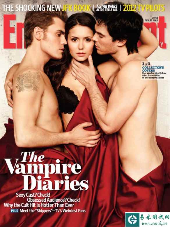 《吸血鬼日记》开播14周年杂志封面 三角恋同睡一床