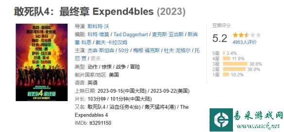 电影《敢死队4》豆瓣开分5.2！杰森斯坦森史泰龙主演