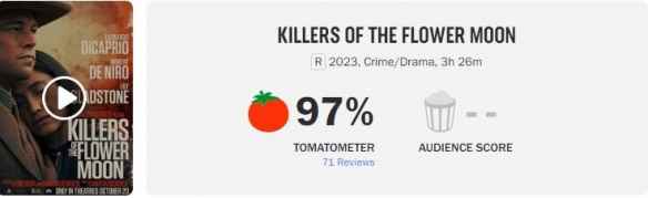 小李子《花月杀手》烂番茄新鲜度97% 网友嫌时长太长