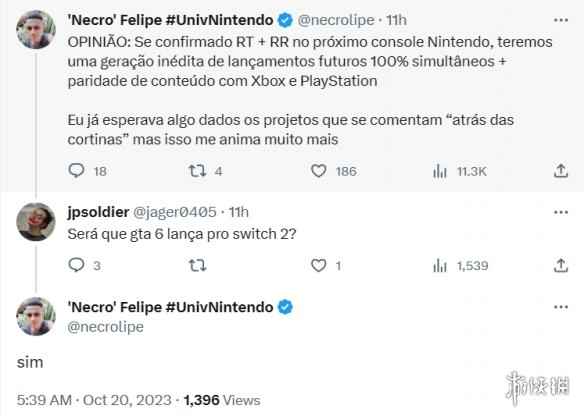 巴西游戏媒体主编曝《GTA6》将登陆任天堂Switch 2！