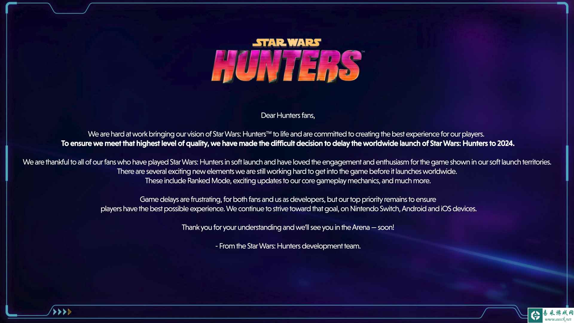 免费射击游戏《星球大战：猎人》第三次宣布跳票 延期至2024年发售