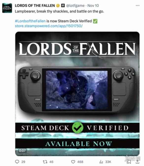 类魂游戏《堕落之主》通过Steam Deck掌机兼容认证