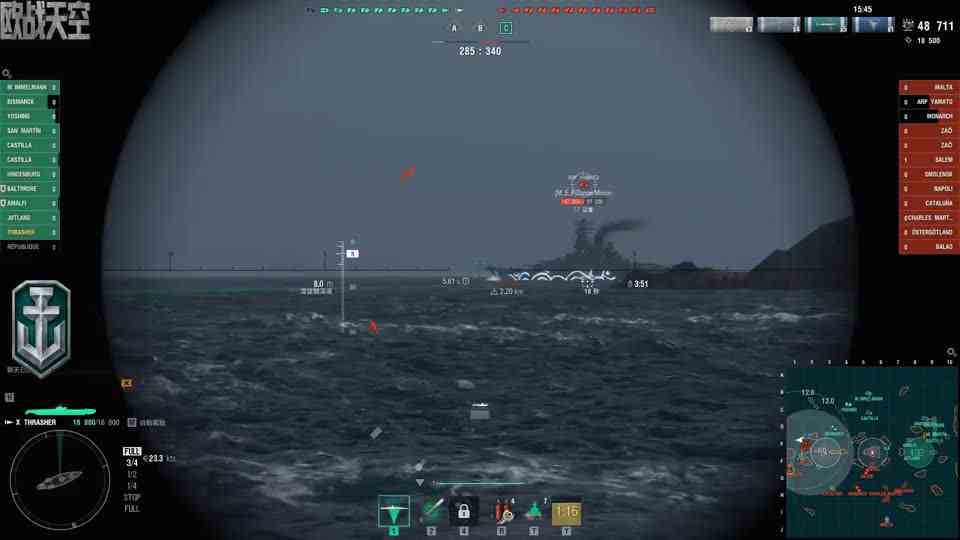 【战舰世界欧战天空】第2237期长尾鲨的水下进攻