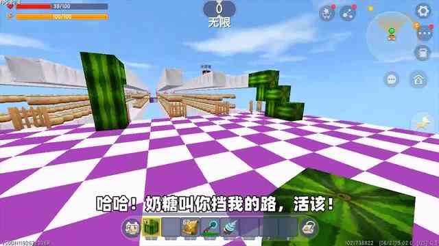 迷你世界：和粉丝拼手速，妮妮作弊垫方块，奶糖能否反败为胜？