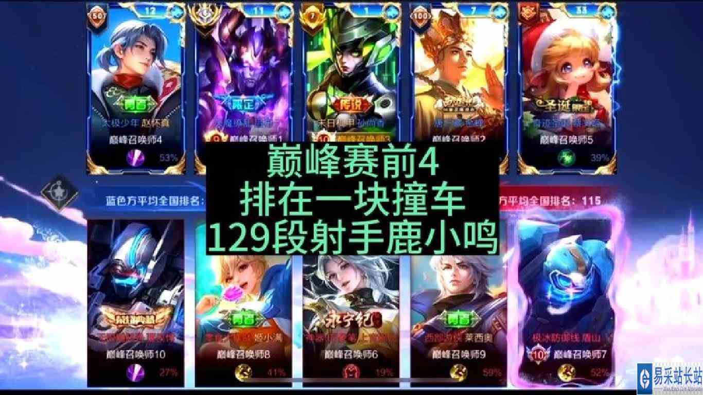 巅峰赛的前四名排到一个队伍撞车129段射手鹿小鸣#巅峰前十