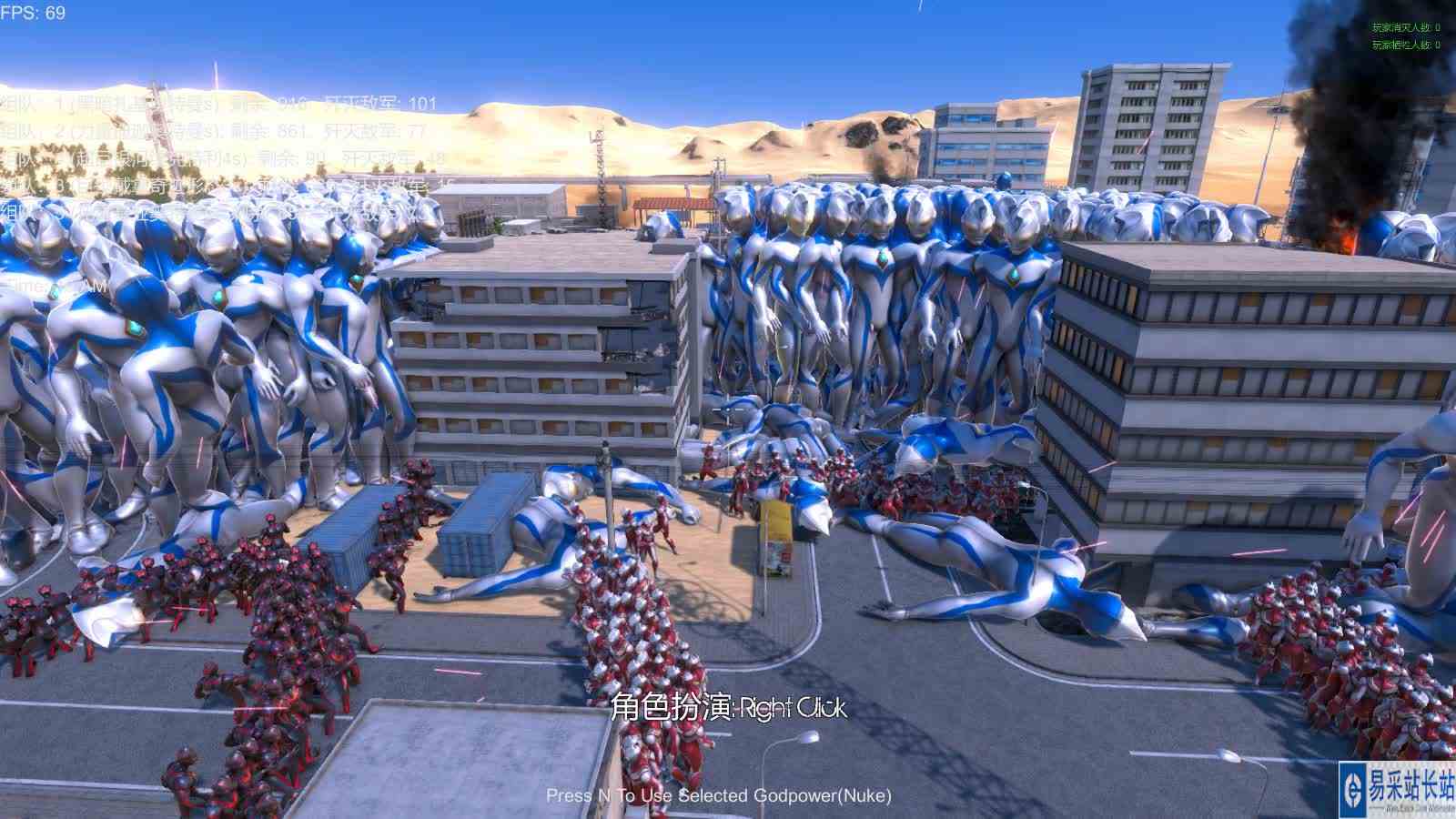 史诗战争模拟器：1000个黑暗扎基奥特曼，与四位奥特曼大混战