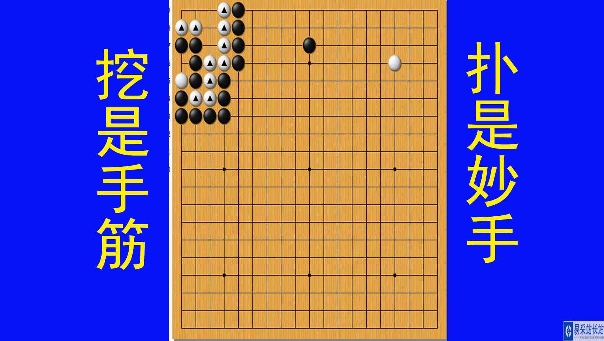 黑棋挖是手筋，扑是妙手，运用倒扑提吃整块白棋