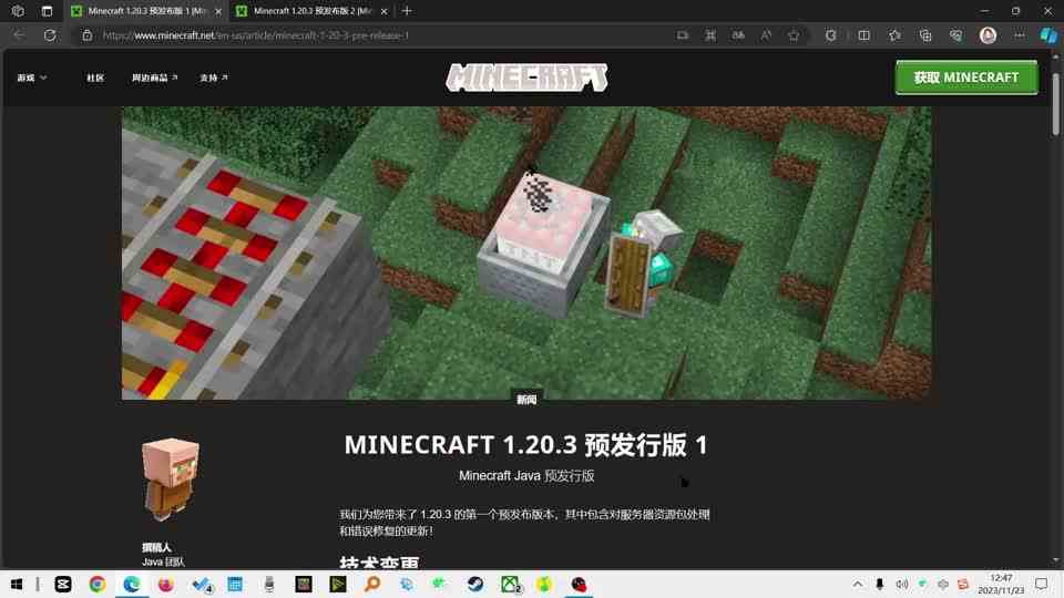 庄主：MINECRAFT1.20.3预发行版1\-2介绍
