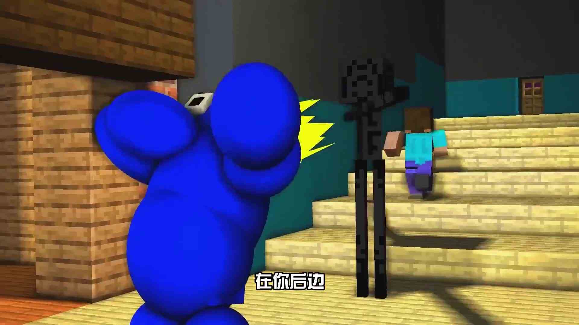 我的世界朋友们遇到了可怕的怪物，慌乱的四处逃窜！