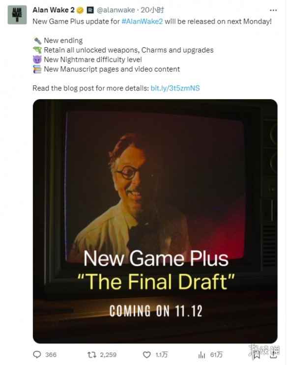 《心灵杀手2》官方宣布Newgame+模式上线时间！