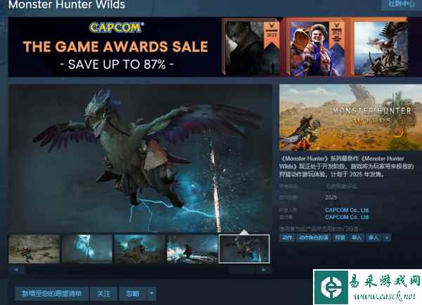 《怪物猎人》新作《荒野》上线Steam商店页面，计划20245年发售