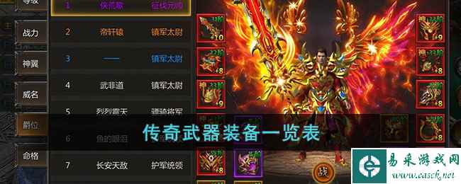 传奇武器装备一览表