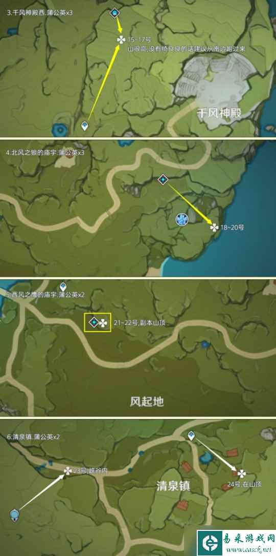【原神】蒙德之旅，蒲公英全采集路线篇（56个）