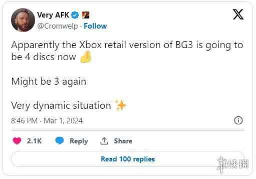 太疯狂了!《博德之门3》Xbox实体版游戏需要3-4张光盘