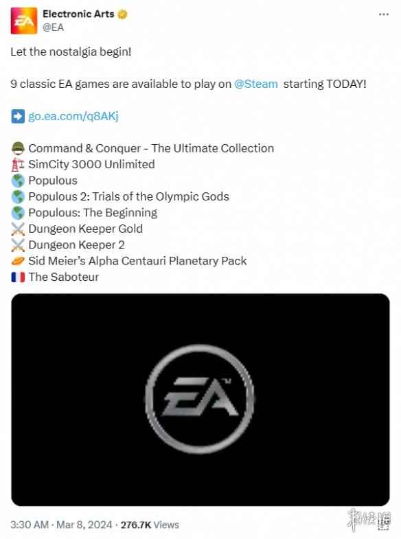 9款EA经典游戏上架Steam！限时促销最高可享4折优惠