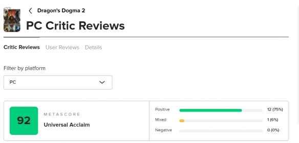 《龙之信条2》PC版媒体评分已经出炉 M站均分高达92