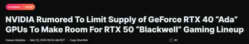 曝英伟达将限制RTX 40系GPU供应:为RTX 50系让路