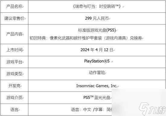 《瑞奇与叮当：时空跳转》国行版4月12日发售