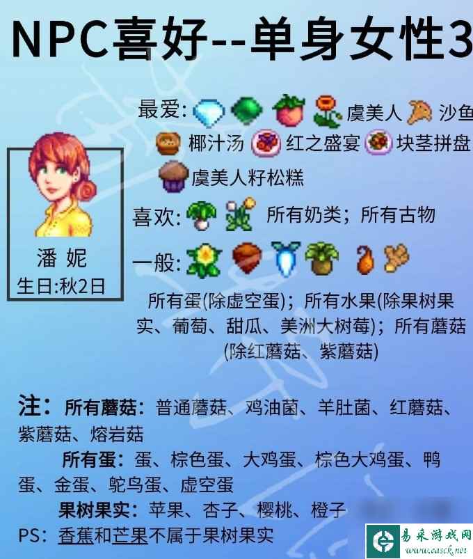 《星露谷物语》单身npc喜好详情 单身npc人物喜好一览