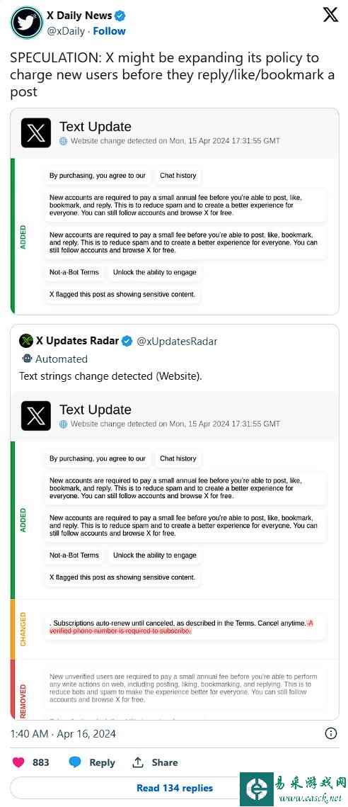曝X平台将向新用户收费 马斯克：遏制机器人唯一办法