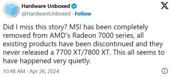 AMD痛失重要伙伴：微星全力制造英伟达RTX显卡