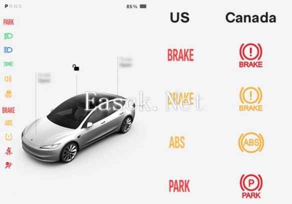 特斯拉美国召回后更新刹车灯图标 加拿大要求恢复原设计