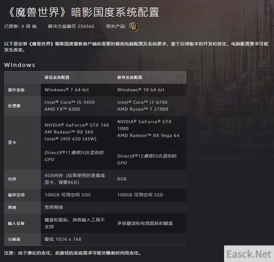 《魔兽世界》“暗影国度”配置需求大升级：1080+100G固态