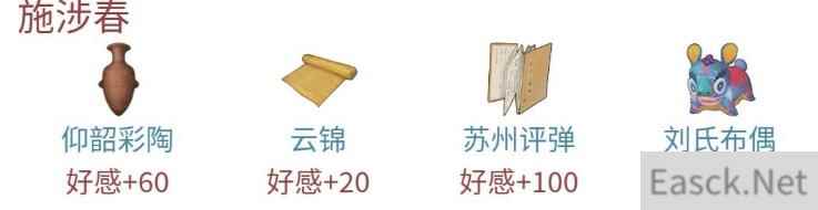 江湖悠悠施涉春好感度礼物一览