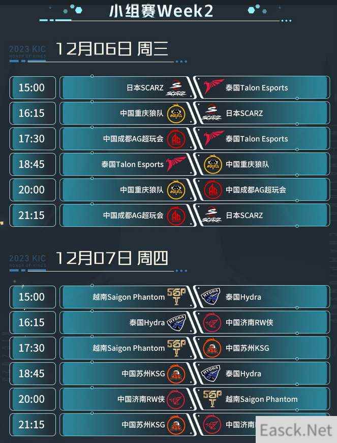王者荣耀2023世冠KIC小组赛赛程