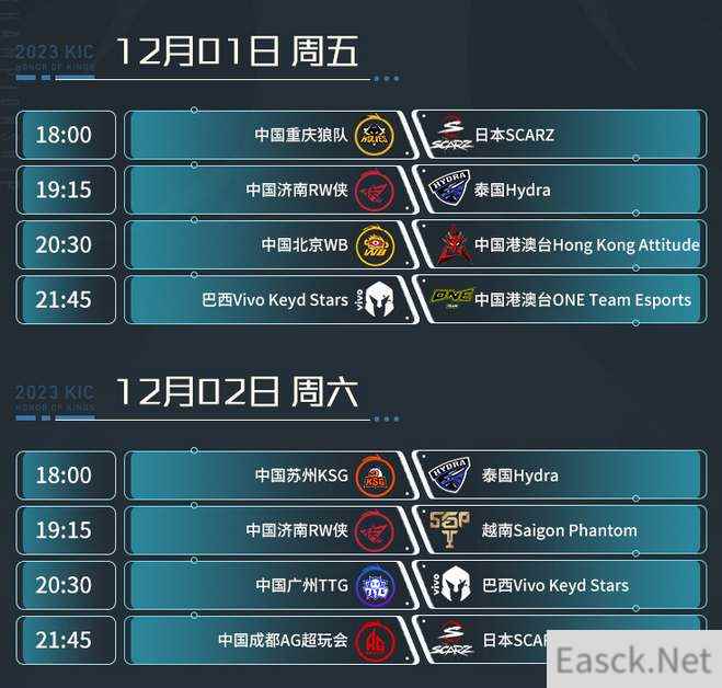 王者荣耀2023世冠KIC小组赛赛程