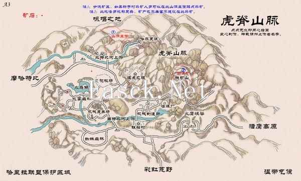 上古玩家分享:手绘矿石分布图(哈里拉大陆)