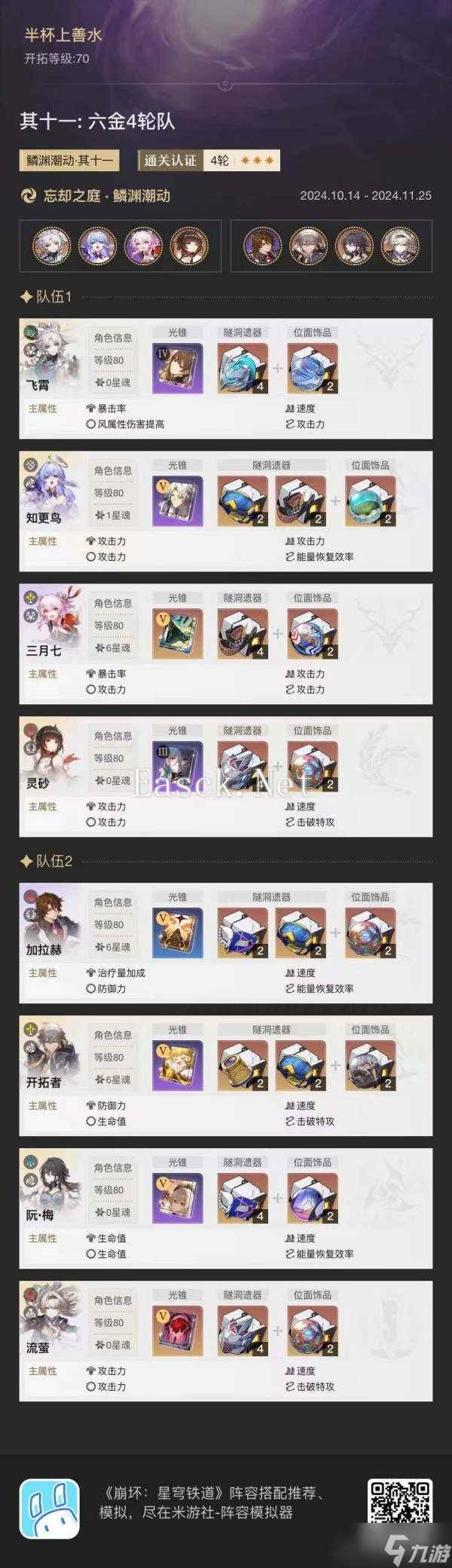 崩坏星穹铁道忘却之庭鳞渊潮动第11关阵容