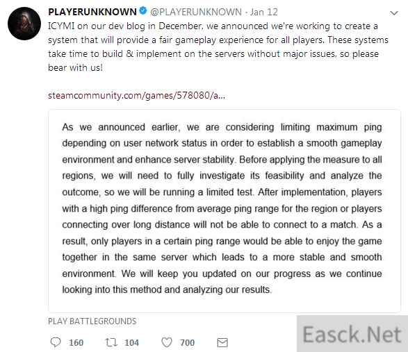 《绝地求生》官方回应锁国区：将限制最大Ping值