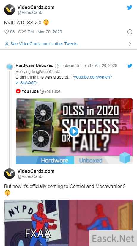 传《控制》和《机甲战士5》将支持DLSS 2.0