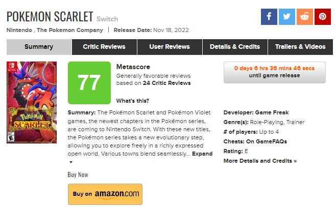 《宝可梦：朱/紫》媒体评分解禁 M站均分77