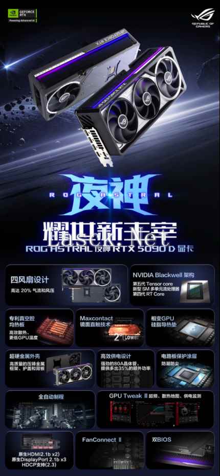 四风扇性能怪兽！ROG ASTRAL RTX5080夜神显卡