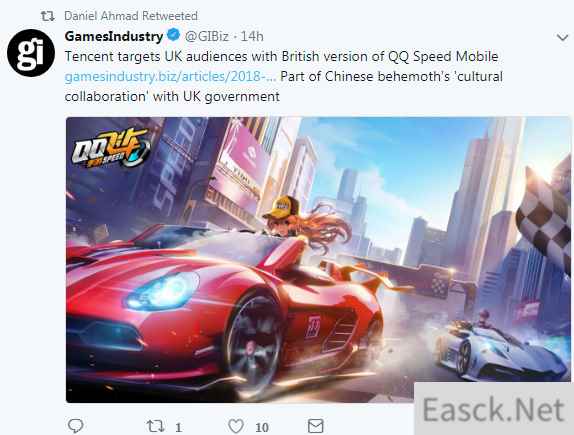 腾讯推出英国版《QQ飞车》手游 瞄准英国市场