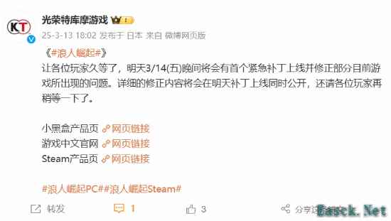 《浪人崛起》现已推出首个紧急补丁修复游戏问题