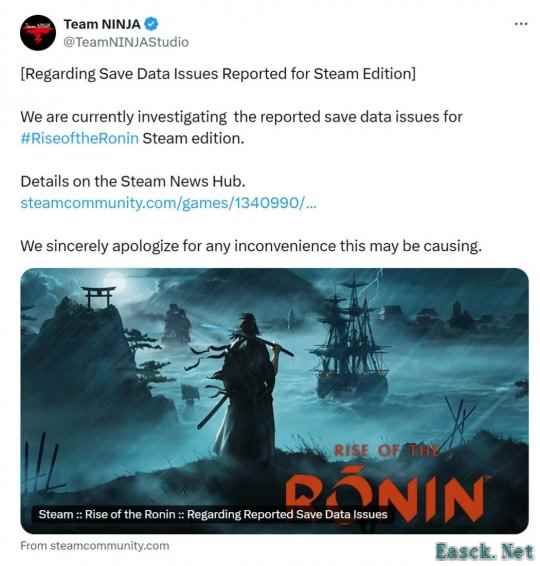 《浪人崛起》Steam版丢存档 忍者组确认正在调查中