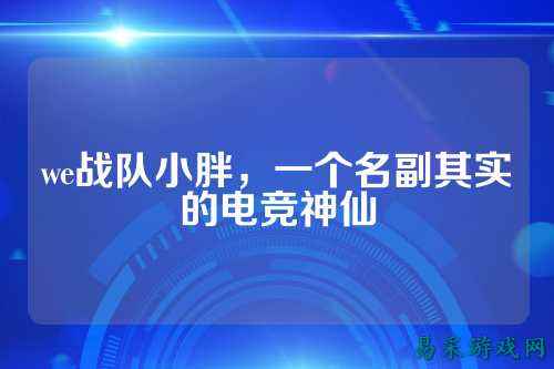 we战队小胖，一个名副其实的电竞神仙