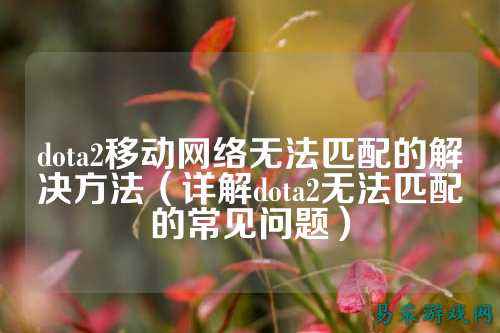 dota2移动网络无法匹配的解决方法（详解dota2无法匹配的常见问题）