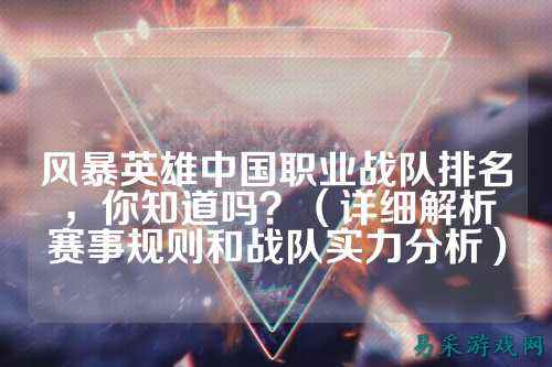 风暴英雄中国职业战队排名，你知道吗？（详细解析赛事规则和战队实力分析）